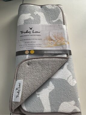 2-Pack Truly Lou Absorbent Microfiber Reversible Drying Mats - Gray & White.-NWT